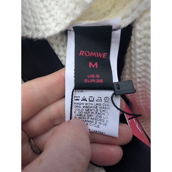 Romwe Women's Tie Front Balloon Sleeve Knit Sweater Sz M Ivory Black Whimsigoth - Picture 5 of 6